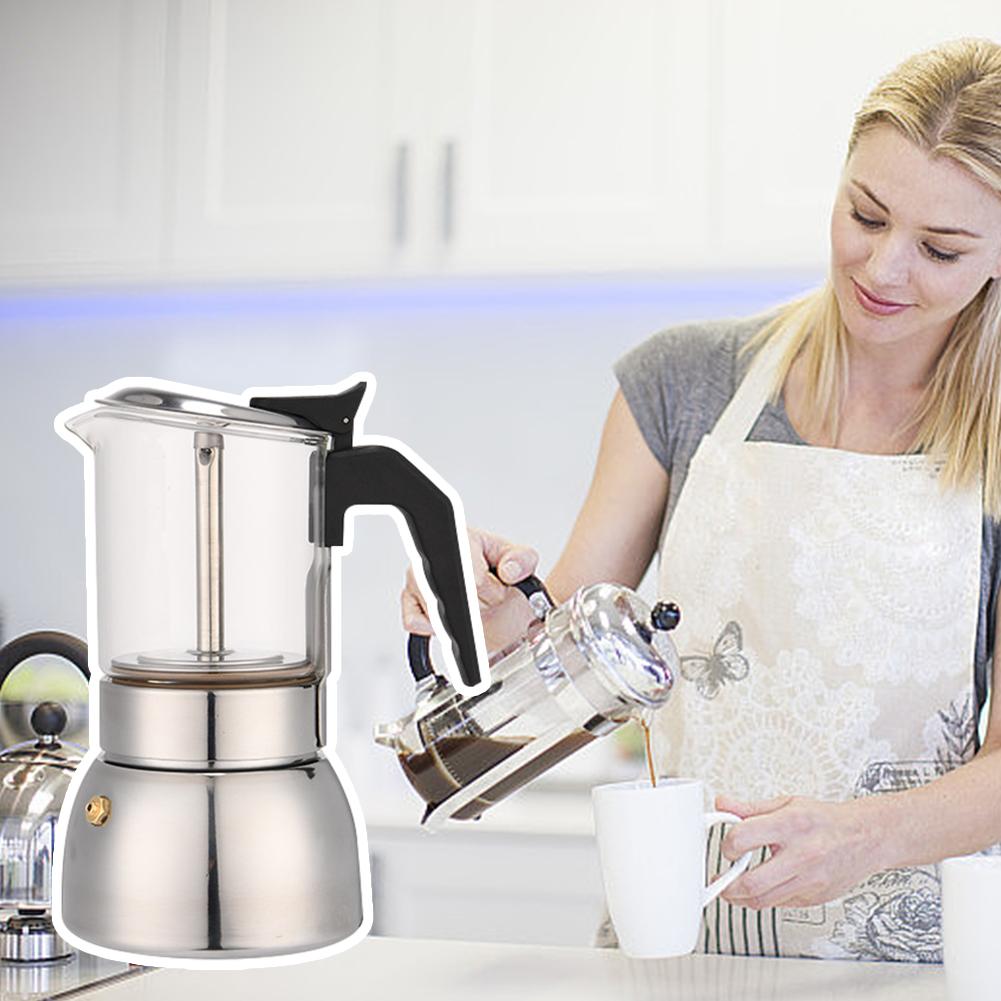 Stainless Steel Moka Pot Caffe Machine Glass Espresso Coffee Makers Latte Percolator Stove Top Moka Coffee Maker 200/300/450ML