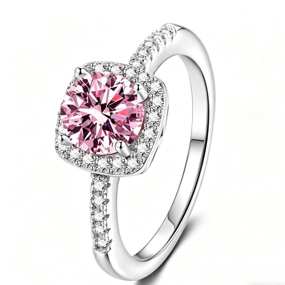 6.5mm S925 Sterling Silver Classic Four Prong Micro Pave Square Frame Moissanite Ring D VVS1 Exquisite Fine Jewelry