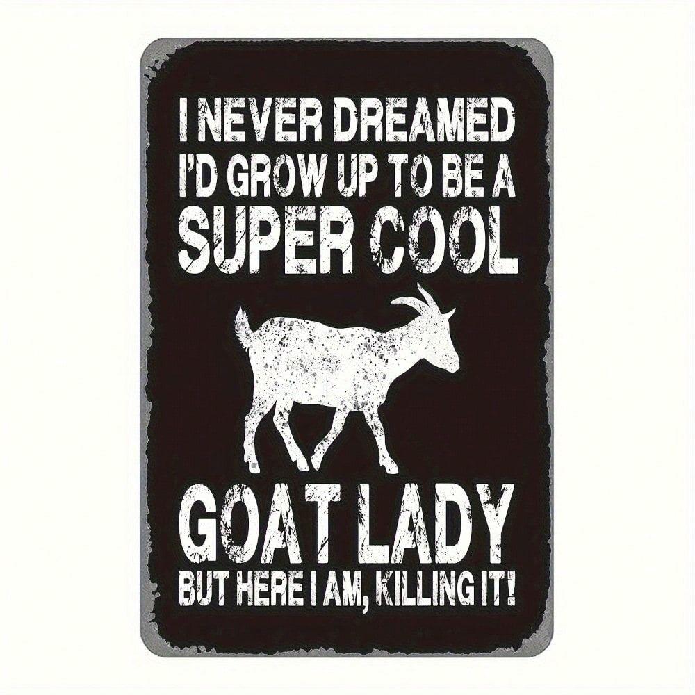 Vintage Metal Wall Art Black White Goat Girl Poster for Garage Decor