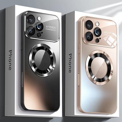 Luxus Titan Metallic Glas Fenster Magnetisch Kabelloses Laden Handyhülle für Für Iphone 16 15 14 13 12 11 Pro Max Plus Rückseite