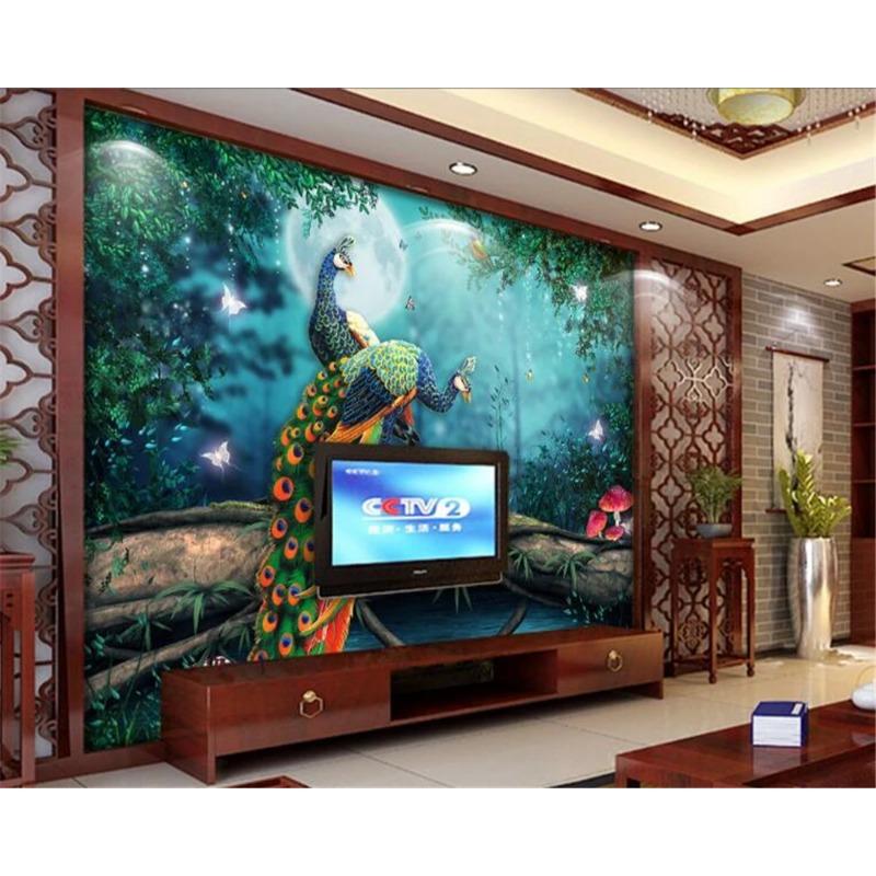 Wallpaper 3d Peacock Wallpaper Tree Background 3d Mural Living Room Bedroom Tv Background Wall Painting Home Decoration