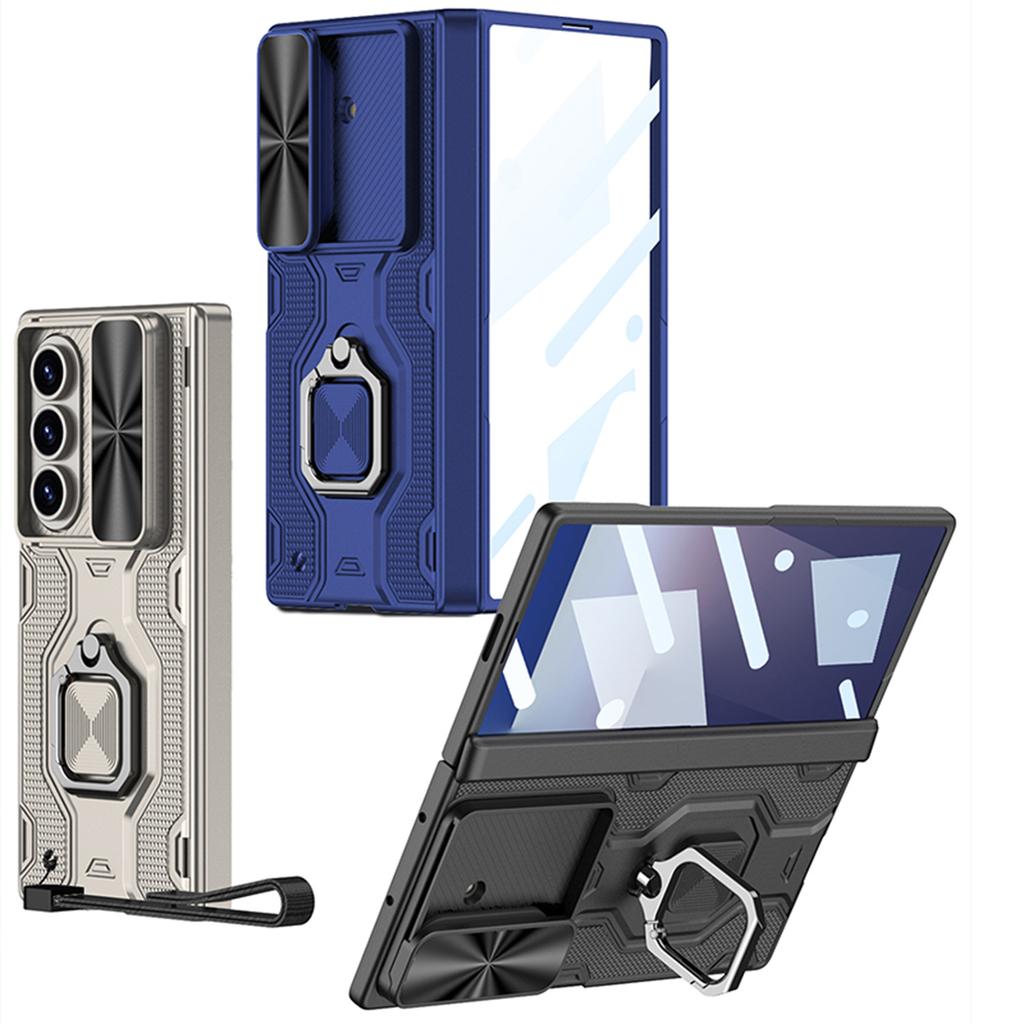Suitable for Samsung ZFold7 Mobile Phone Case Folding Screen Shell Film Protective Case Magnetic Finger Ring Bracket Diamond Push Window Lanyard