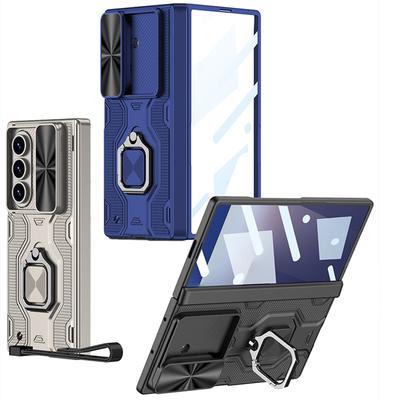 Suitable for Samsung ZFold7 Mobile Phone Case Folding Screen Shell Film Protective Case Magnetic Finger Ring Bracket Diamond Push Window Lanyard