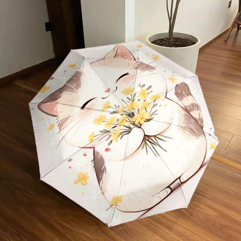 1 st Kattblommor Mönster Paraply Automatiskt Öppnings- och Stängningsparaply, Paraply av Hög Kvalitet, Idealisk Gåva till Henne 182