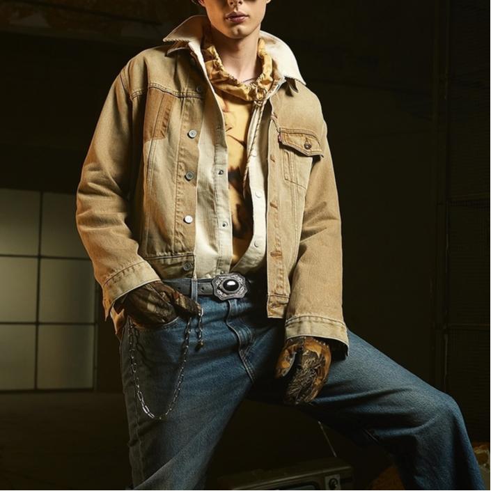 Levis Denim Wanderer Series Fw24 Loose Straight Collar Long Sleeve Denim Jacket Men jackets Khaki 0015E-0007