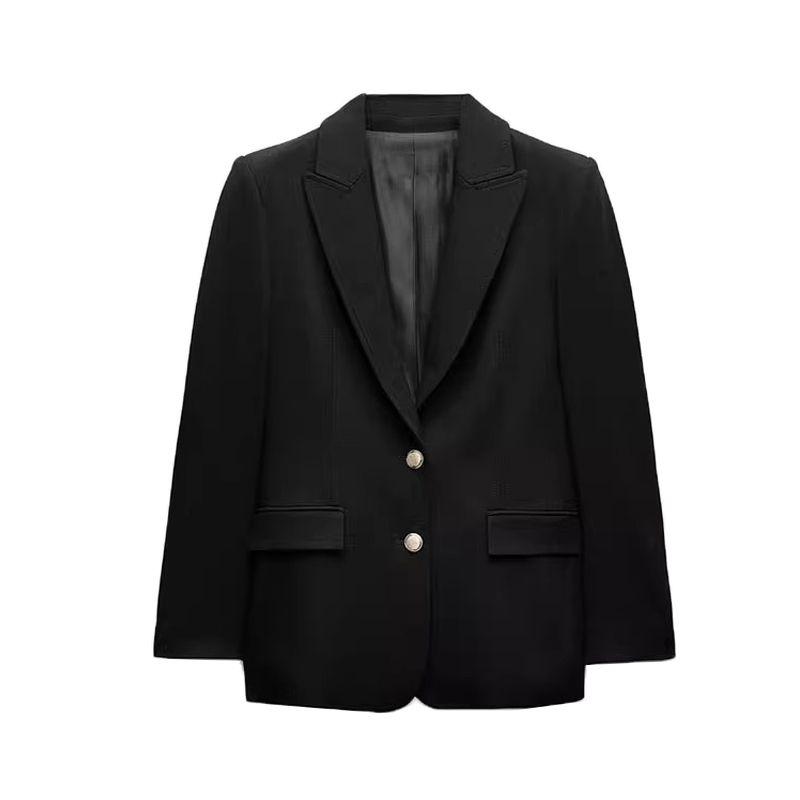

Весна Новая Женская Одежда Деловой Стиль Накладной Карман Декорация Металлическая Застежка Приталенный Костюм Верхняя Одежда 8635555 Black M