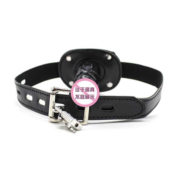 Leather Silicone Penis Mouth Ball Gag with Lock Fetish SM Bondage Restraints Oral Dildo Plug Harness for Couple Sex Game Sex Toy