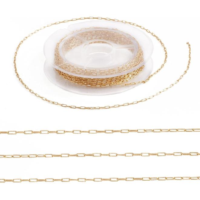 Pandahall 2 Rolls 14K Gold Plated Heart Link Chains Small Link Cable Chains 5 Yards Brass Gold Jewelry Chains for Permanent Jewelry Making Bracelet