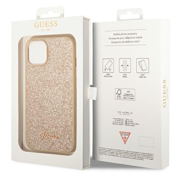 Guess Guhcp14Mhggshd iPhone 14 Plus/ 15 Plus 6.7 Złoty/Gold Twarde Etui Brokatowy Napis