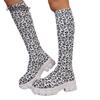 Fashion Chunky Platform Knee-High Boots Women Autumn Winter Fashion Elastic Socks Boots Thick Sole High Tube Long Botas Mujer Leopard
