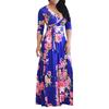 Women's V Neck Long Sleeve Printed Maxi Dress High Waist Casual Plus Size Gown
