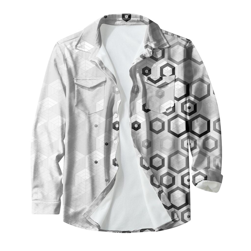 Pánská módní ležérní bunda s klopou na knoflíky a dlouhým rukávem s potiskem cardigan