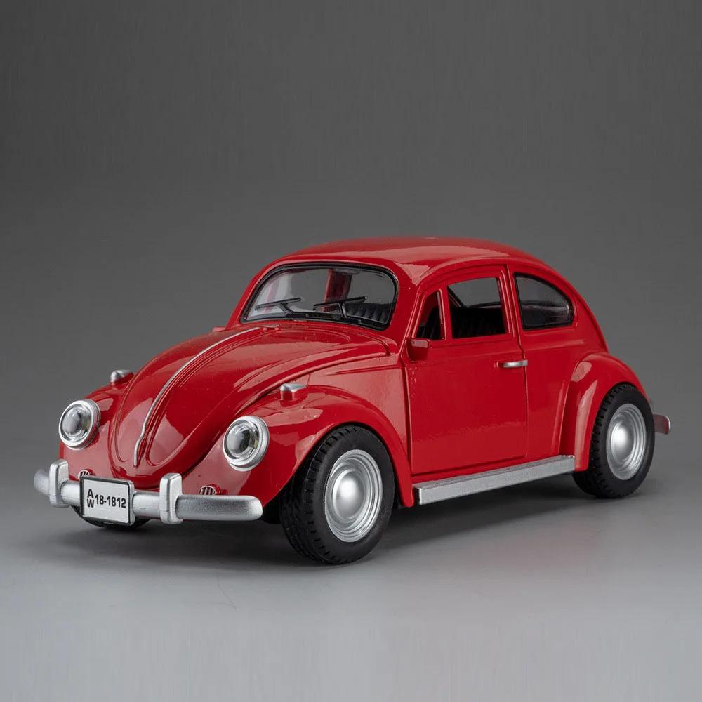 

1:18 Scale Beetle 1955 Models Cars Alloy Diecast Toys Light Music Car Rubber Tires Pull Back Vehicles for Kids Collection Gifts