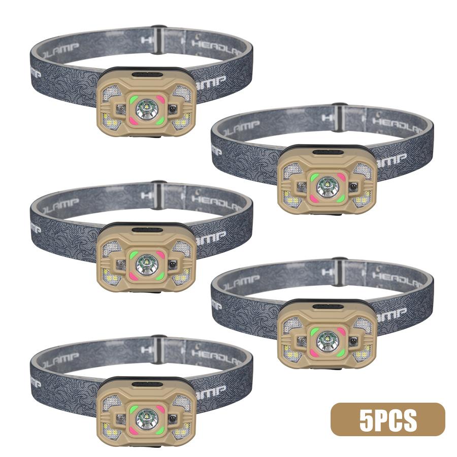 Outdoor Sensing LED Headlamps USB Rechargeable Headlight with 4 Modes Emergency Working Light Camping Waterproof Head Torch