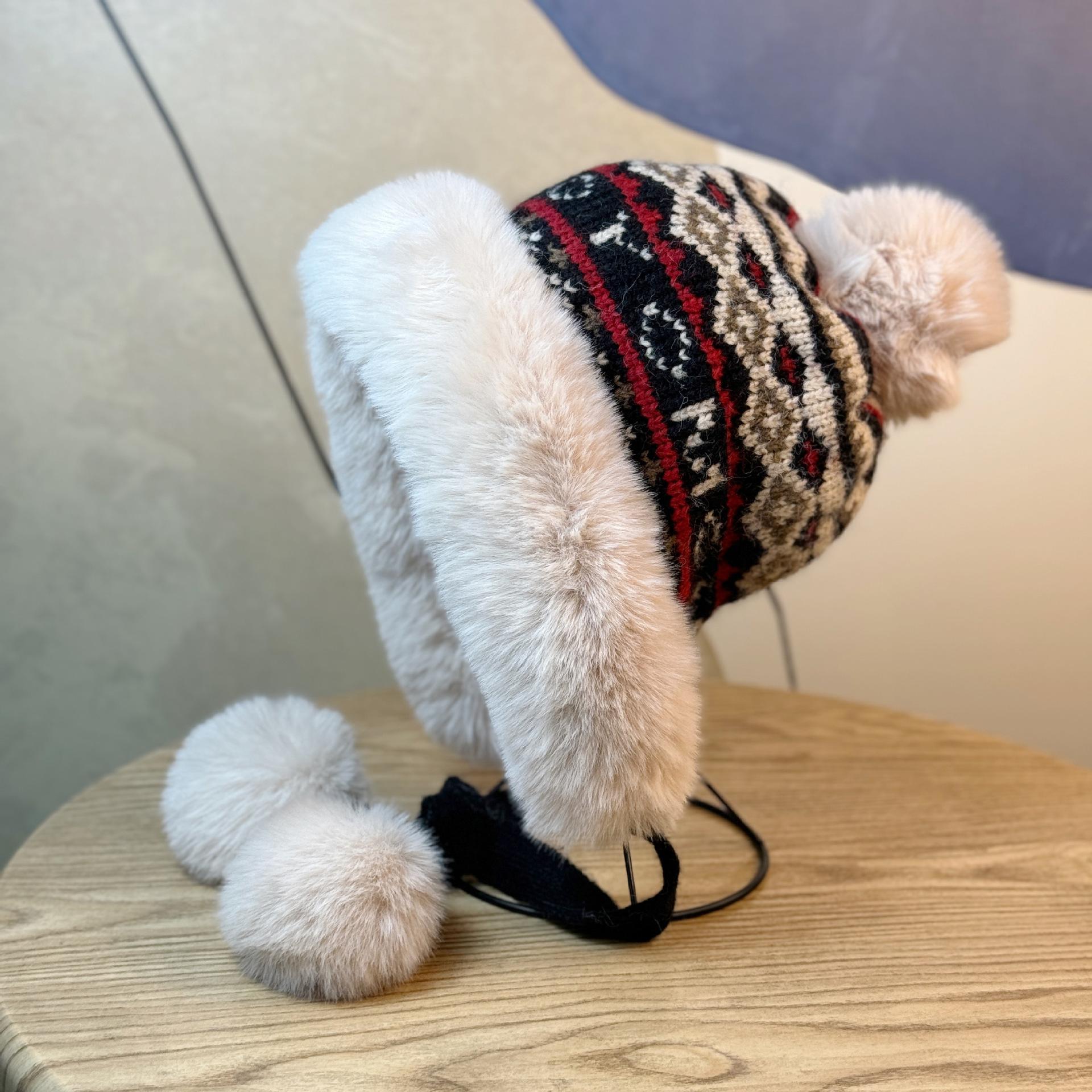 

Winter New Style Plus Velvet Warm Lei Feng Hat Outdoor Cold-proof Ear Protection Wool Knitted Hat for Women Sweet and Cute Casual one size