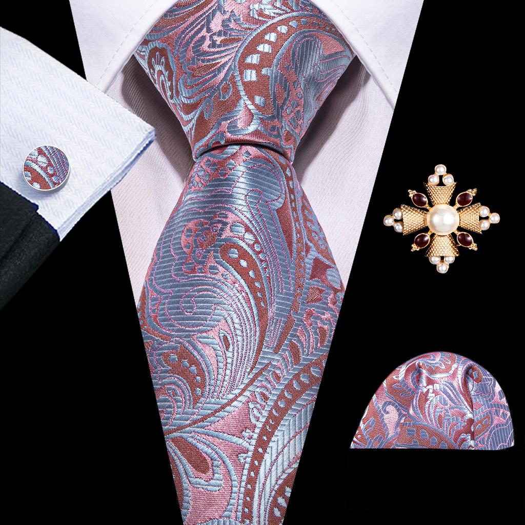 Barry.Wang Pearl sagė su kaklaraiščiu vyrams Paisley gėlių šilko kaklaraištis Hanky rankogalių sąsagų rinkinys