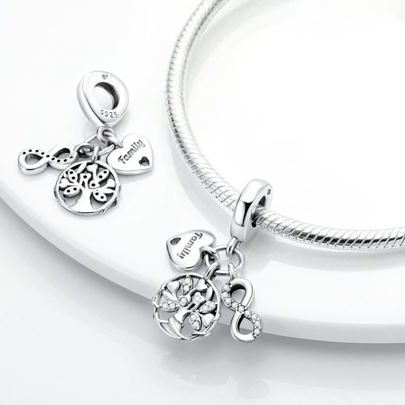 Charms Original 925 Sterling Silver Love Family Friendship Pendant Fit Bracelet DIY Beads Women Jewelry Gift Making Accessories