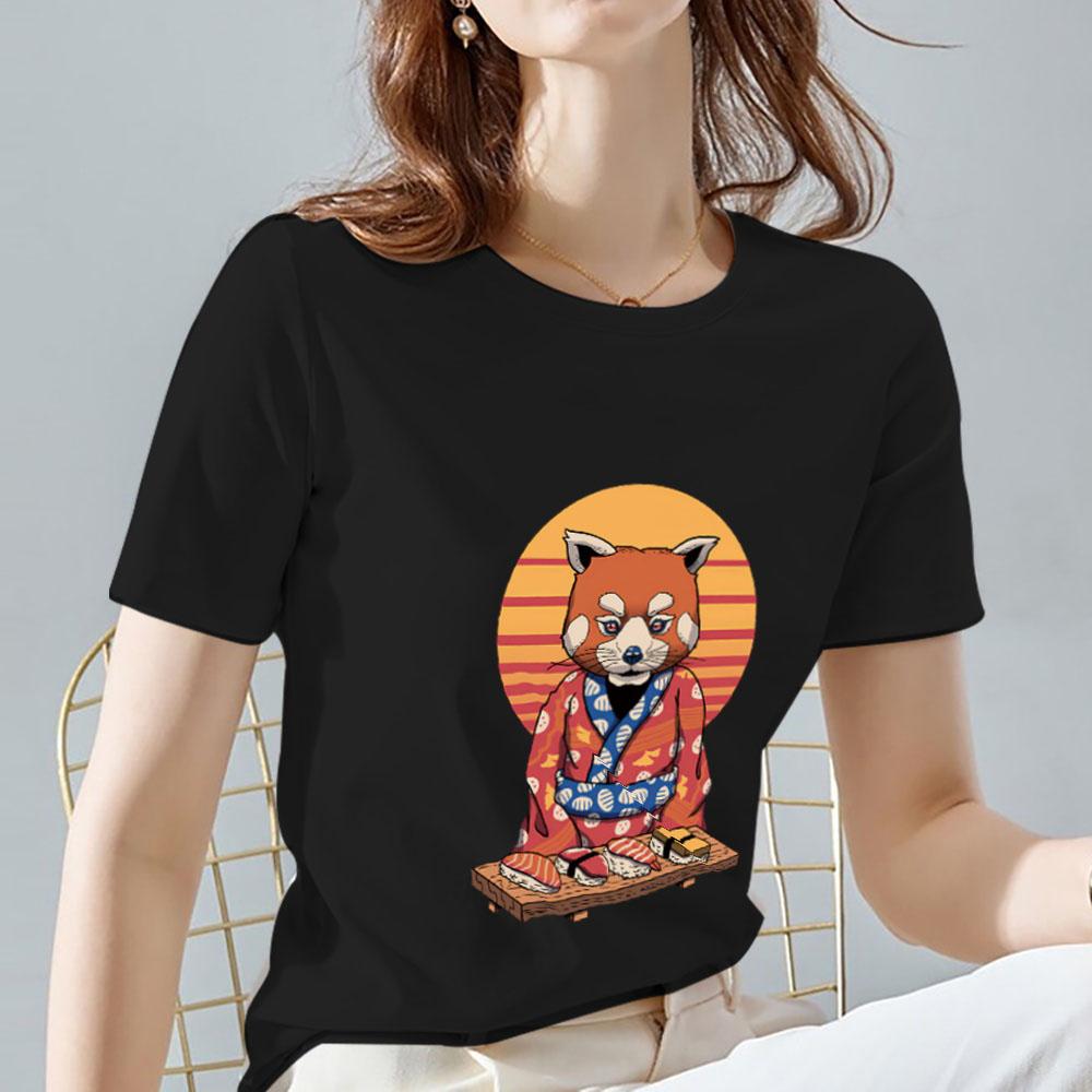 Îmbrăcăminte pentru femei Tricou Topuri Moda Casual Desene animat Japonez Portocaliu Pisica Model Imprimare Subțire Gât rotund Commuter Tricou negru