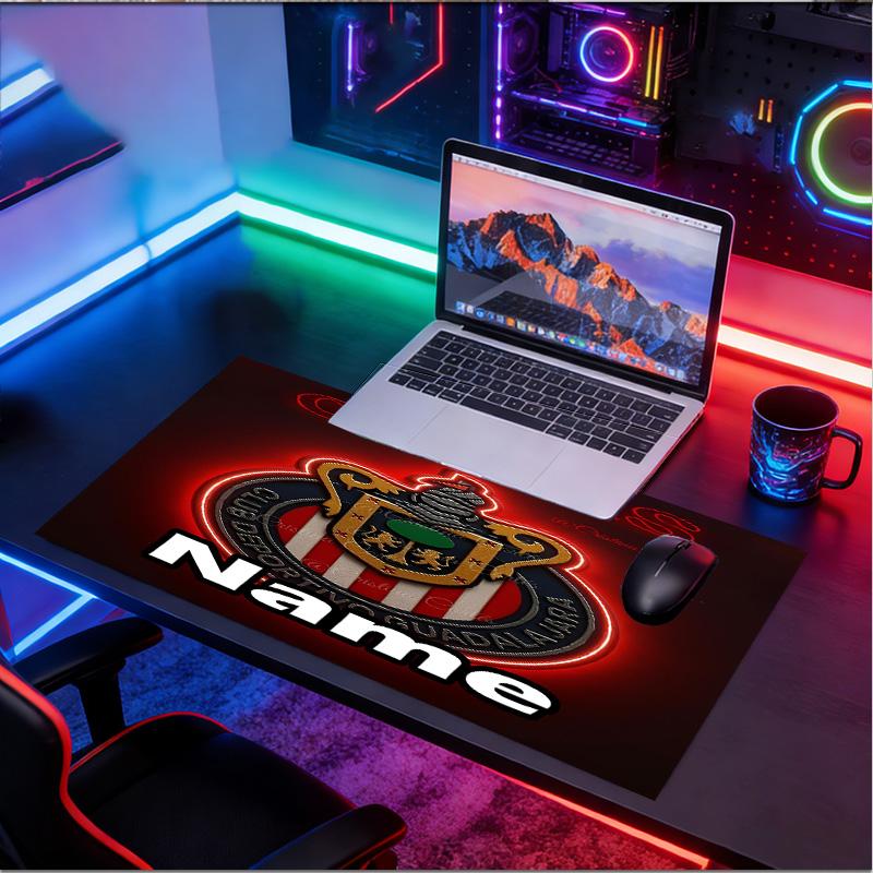 Custom Name Personalized Club Deportivo Guadalajara Pattern Mousepad, Laptop PC Desk Mat, Decorative Desk Mat for Home Keyboard Pad Gift