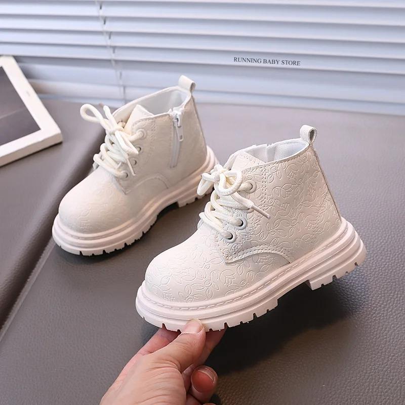 Children Short Boots for Girl Spring Autumn New Little Princess Embossed Floral Versatile Soft Baby Sweet Kids Shoes I06189