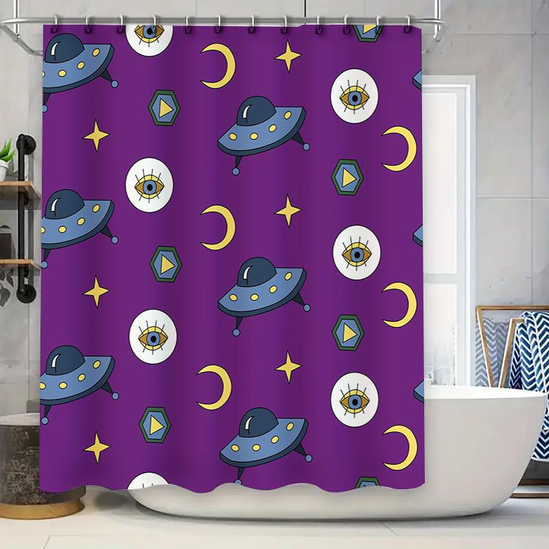 

Ufo Shower Curtain Space Pattern Purple Bath Mat Decorative Waterproof Fabric Shower Curtains For Home Bathroom W60H190(CM)-1 Pcs