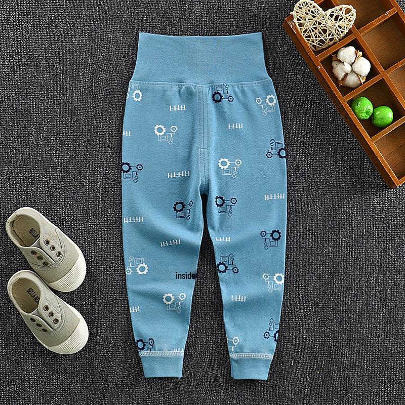 

Дитячі штани з чистої бавовни з високою посадкою для захисту живота з відкритим кроком для весни та осені - Базові штани для сну для хлопчиків та дівчаток. 90-100cm