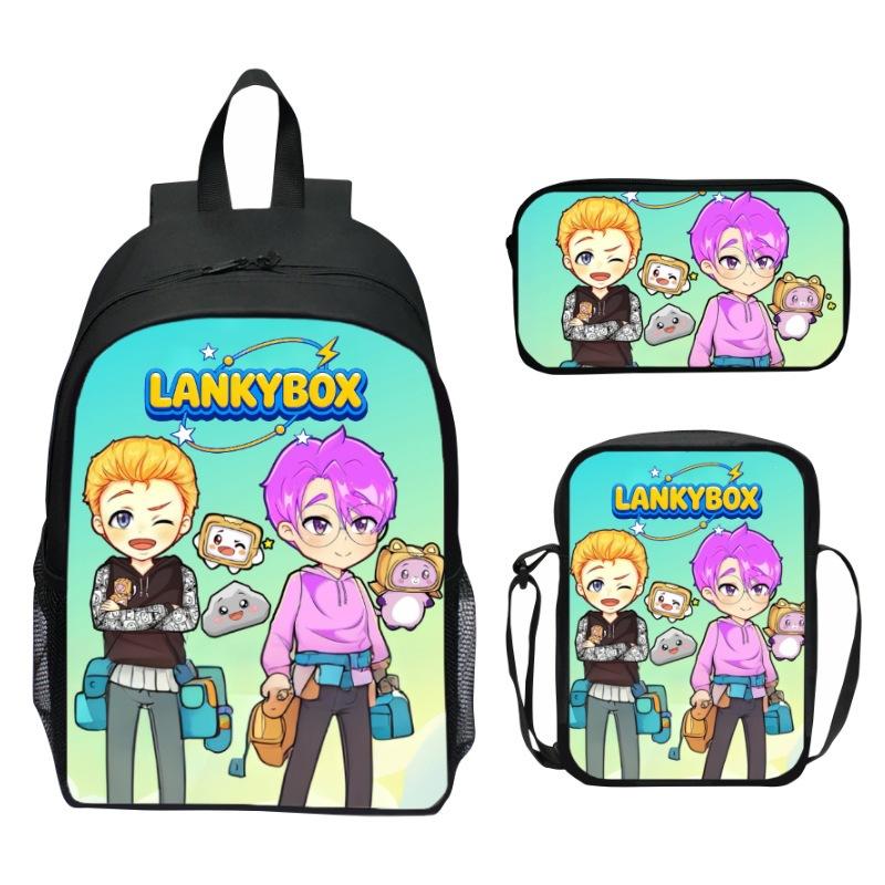 Lankybox Blocky Plüsch 3-teiliges Set Rucksack Cartoon Anime Schultasche für Kinder