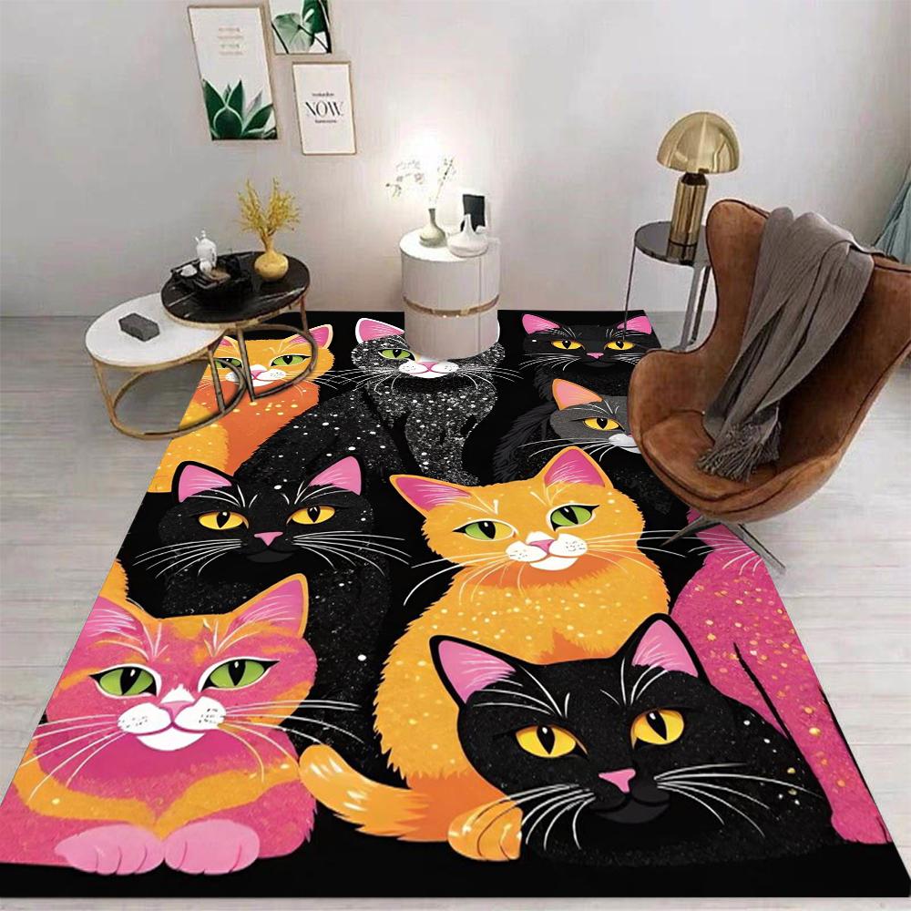 The Cat Is Watching You. Printed Carpet Cartoon High Cold Kitten Bed Anti Slip Pad Living Room Bedroom Carpet Home Decoration