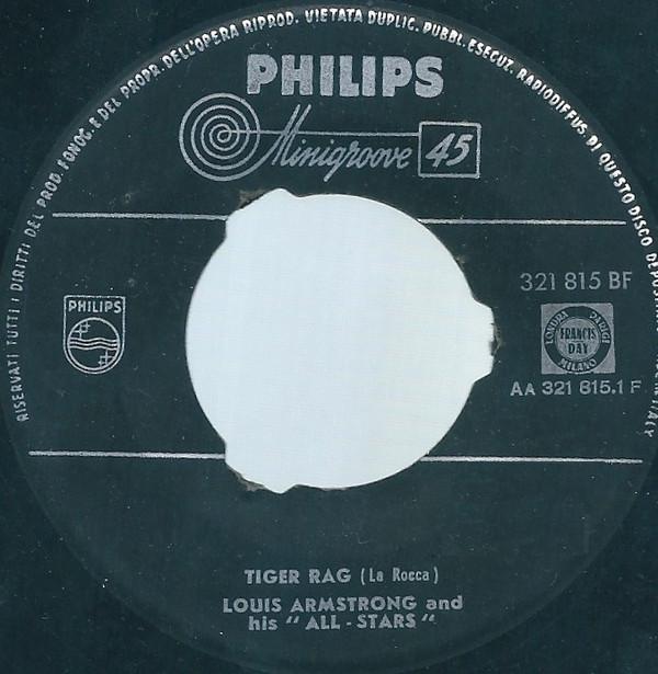 

7-дюймовая пластинка LOUIS ARMSTRONG HIS ALLSTARS Tiger Rag The Faithful Husar 321815BF Philips 1956 Италия Джаз Б/у