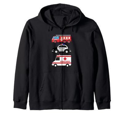 Police Car, Fire Engine, Ambulance, First Responder Design Zip Hoodie