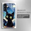 Starry Sky Cat Tempered Glass Phone Case Suitable for Samsung Galaxy S26 S25 S24 S23 S22 S20 FE/Ultra/Plus Anti Drop Back Cover