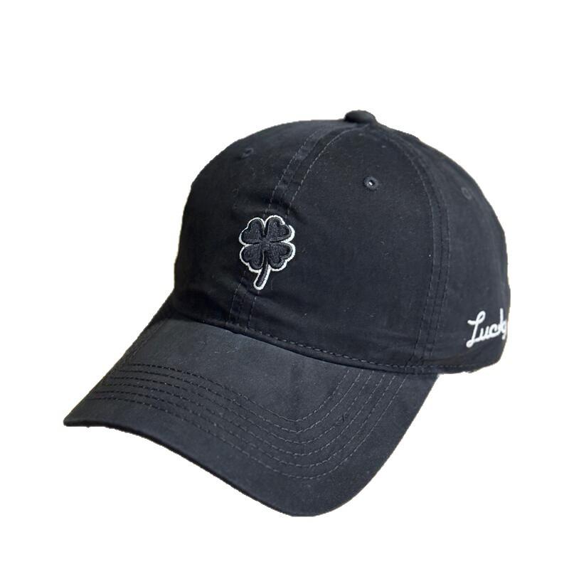 Outdoor simple four-leaf clover embroidered baseball cap women's wide brim, large head circumference, small face, enlarged and deepened peaked cap
