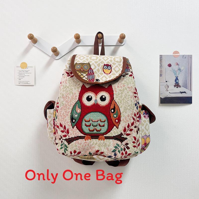 Owl Canvas Backpack With Drawstring Closure For Casual Daily Use