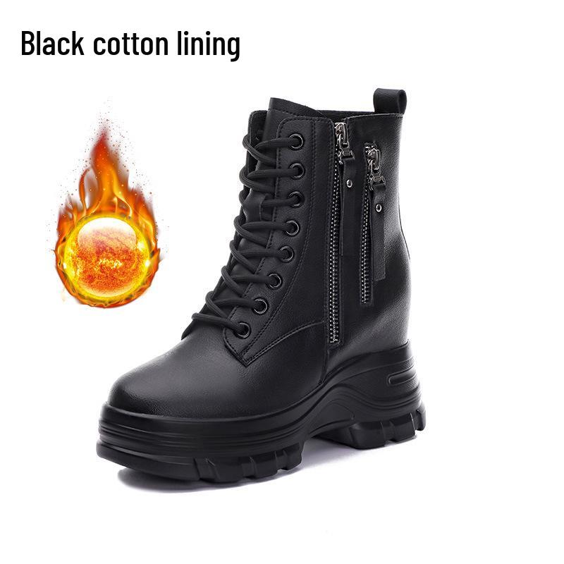 2025 Women's Platform Martin Boots, Genuine Leather with Height Boost, Plus Velvet, Ideal for Autumn/Winter.