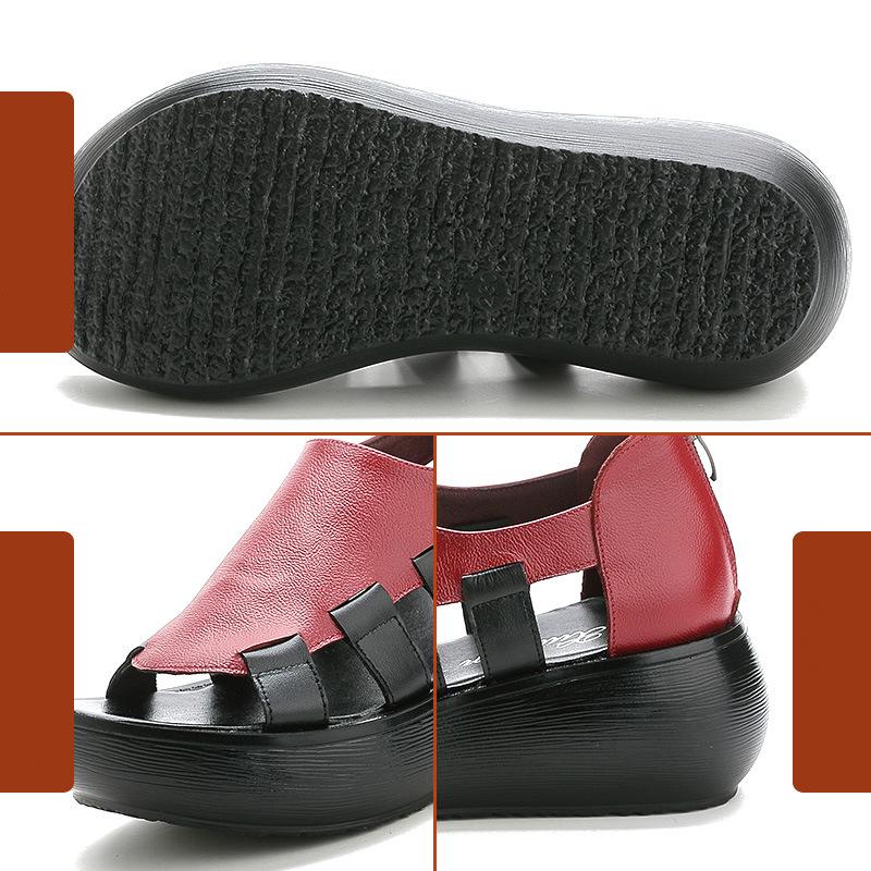 Fashion GKTINOO 2024 Summer Genuine Leather Flat Platform Sandals For Women Hollow Out Mixed Colors Breathable Peep Toe Ladies Sandals