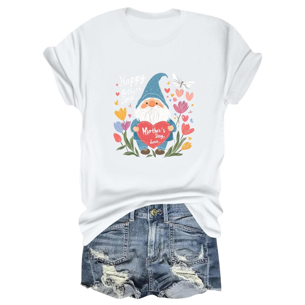 HAPPY MOTHER'S DAY LOVE Women's Casual Mother's Day Print Loose T-shirt Round Neck Pullover Short Sleeve Top