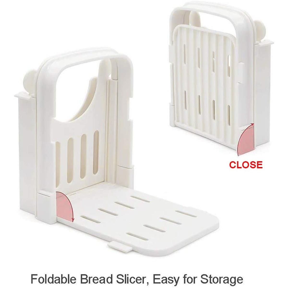

Bread Slicer Foldable Toast Bread Slicer with Crumb Tray Fruit Cutting Board Adjustable for Bread Loaf Cakes Reuse Slicing Guide
