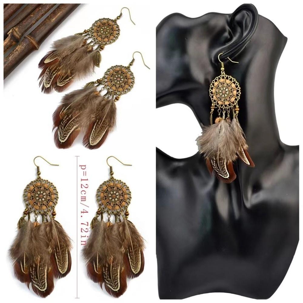 Ethnic Feather Dangle Earrings Bohemian Dangle Women's Earrings Long Tassel Earrings Daily Wear