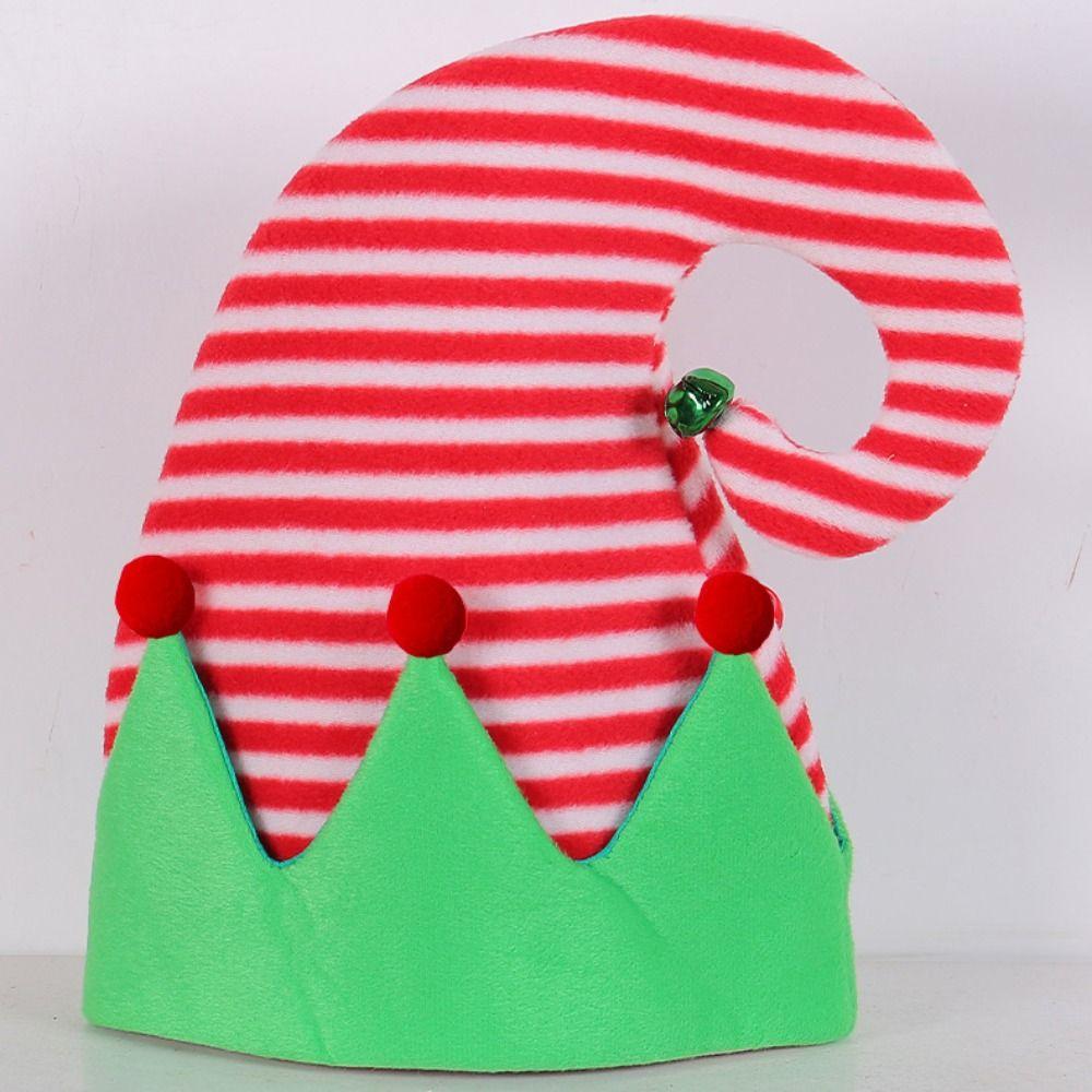 Ball Stripe Xmas Cap Green Santa Elf Hat Warm Christmas Hat  Winter