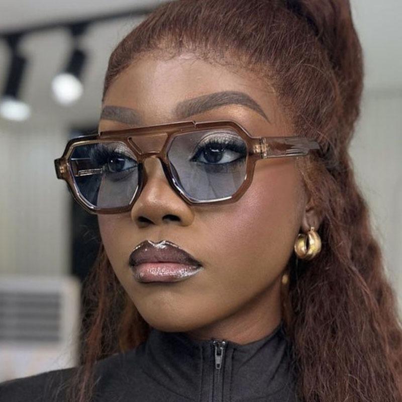 Vintage Men Double Bridges Polygon Square Sunglasses Fashion Women Luxury Designer Eyewear Men Glasses UV400