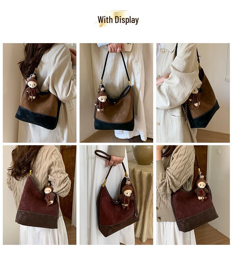 Dam Retro Frostad Mocka Hinkväska - Koreansk Stil Färgblock, Enkel Pendling, 2025 High-End Enkel Axelväska.