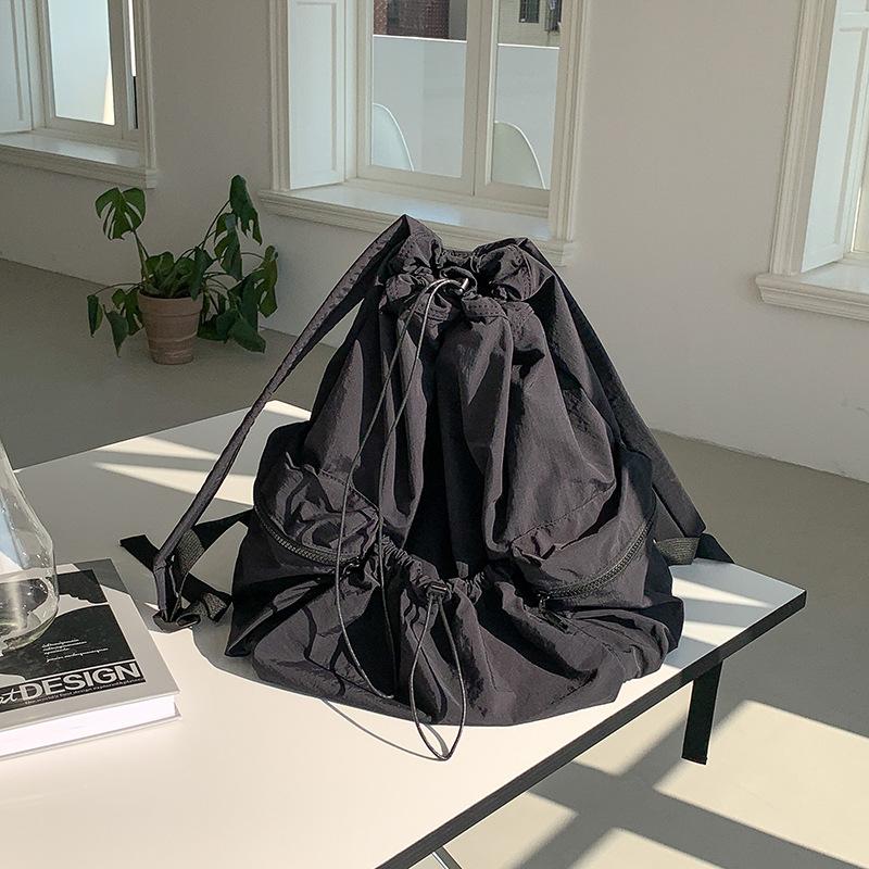 Backpack Women's Lightweight Simple Casual School Bag Large Capacity Drawstring Folded Nylon Backpack Women