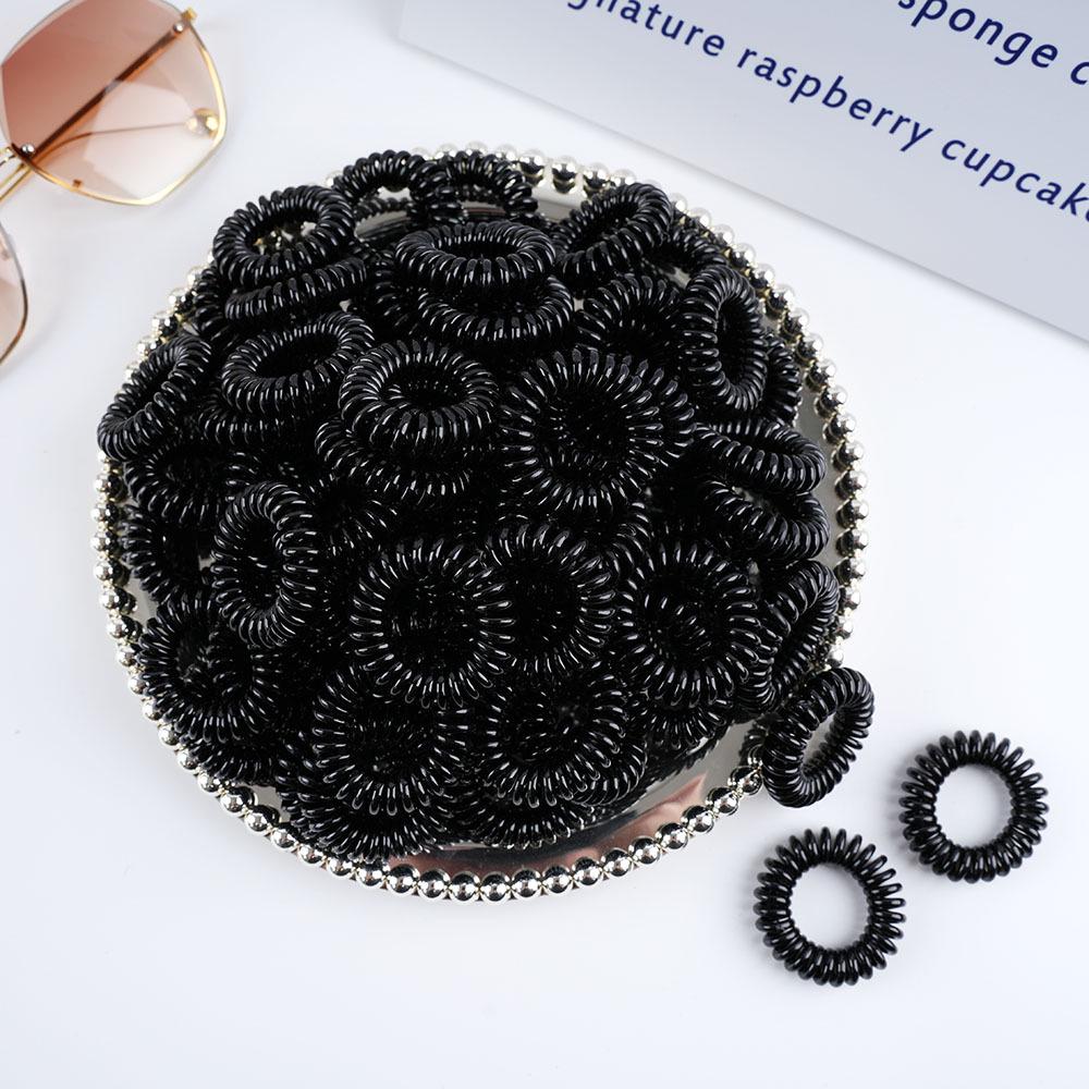 Black Traceless Telephone Cord Hair Tie - Thin, Fluffy Hair Accessory for Women