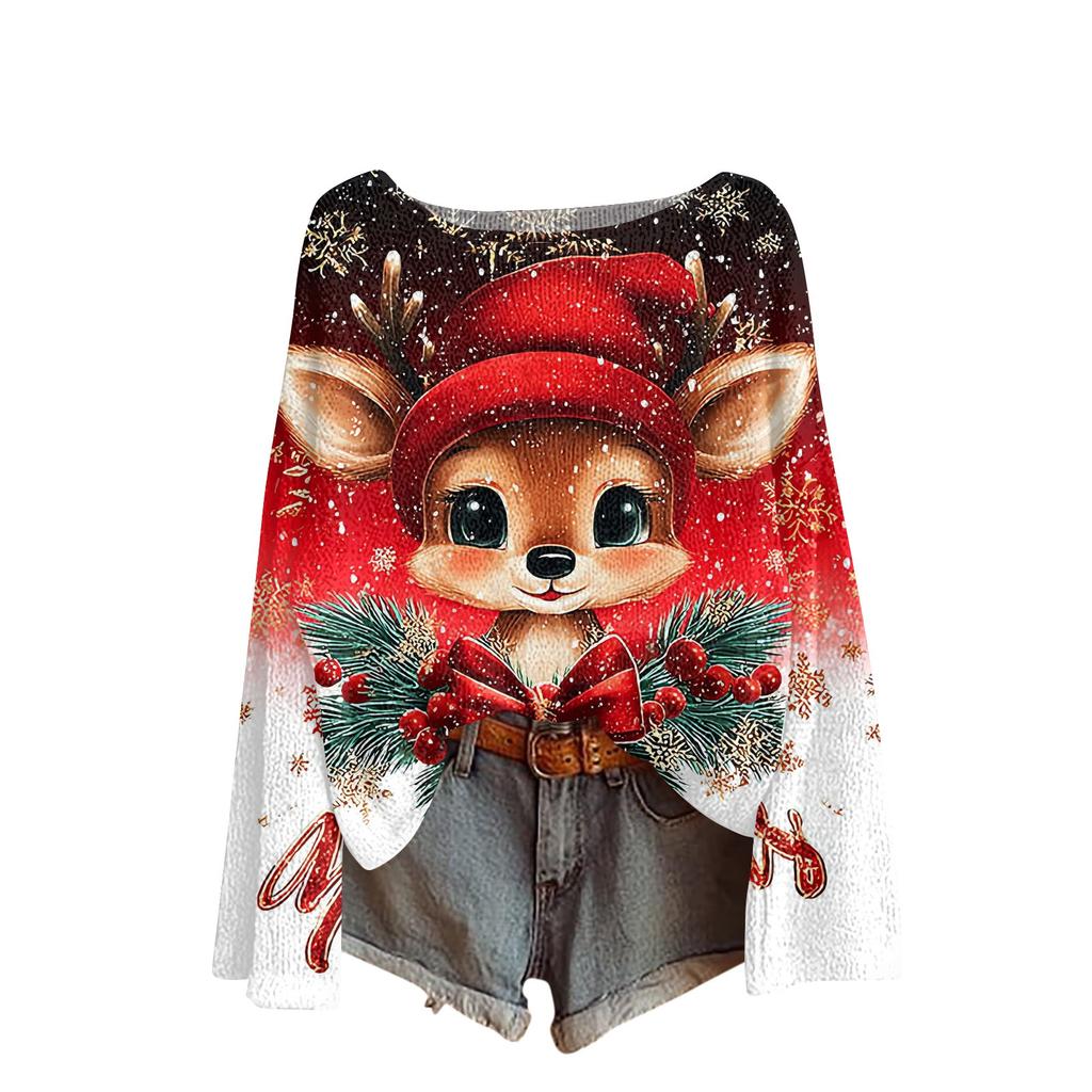 Christmas Sweatshirts For Women Knit Sweater Cute Shirt Fall Crewneck Pullover Tops