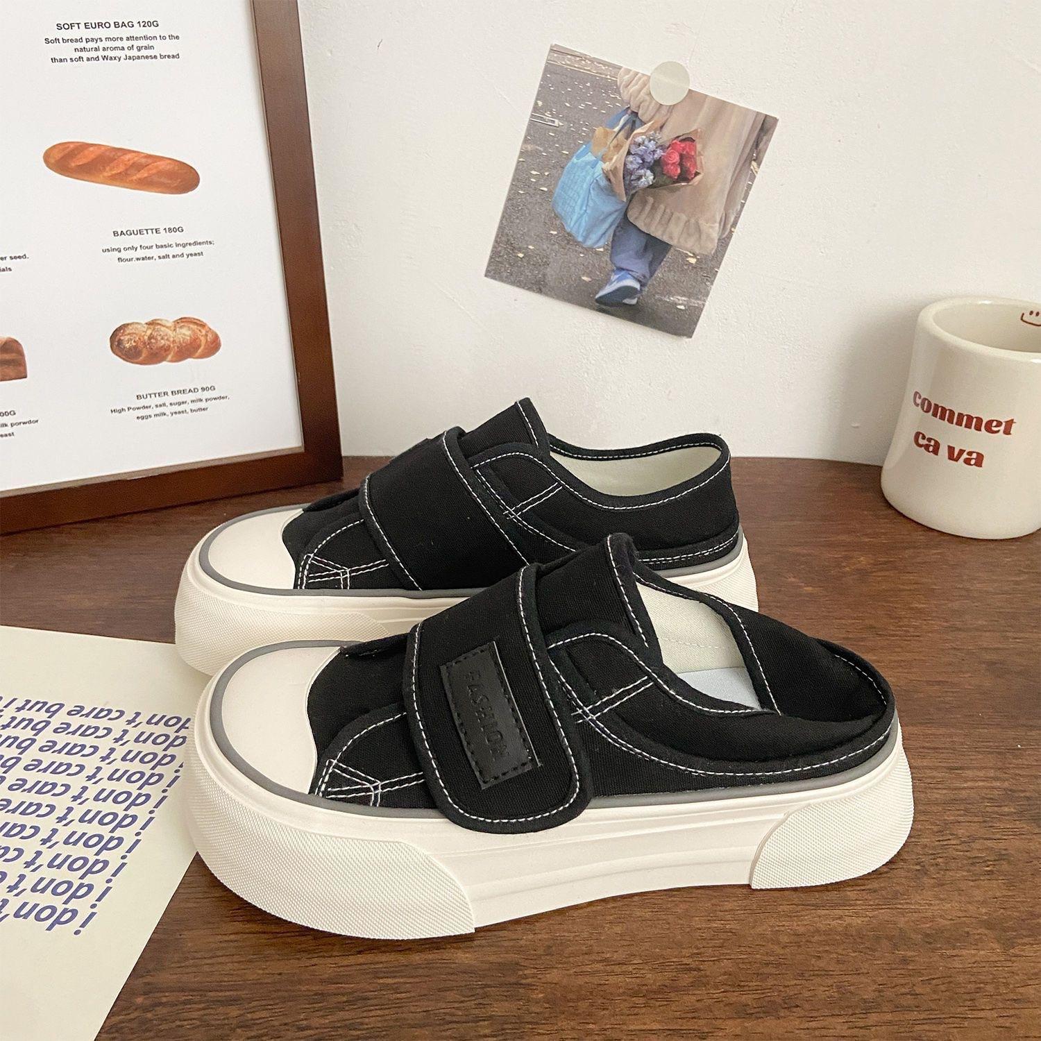 

Уродливые и милые двое в парусиновых туфлях на липучках, женские летние новые туфли Mango Head с толстой подошвой и одной педалью, белые туфли 40 чёрный