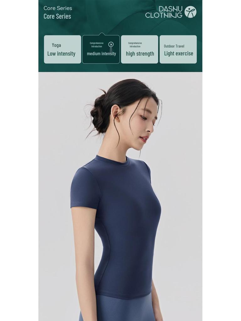 Women's Spring-Summer Slim Fit Yoga T-Shirt: Short Sleeve, Nude Feel, Outdoor Pilates & Running