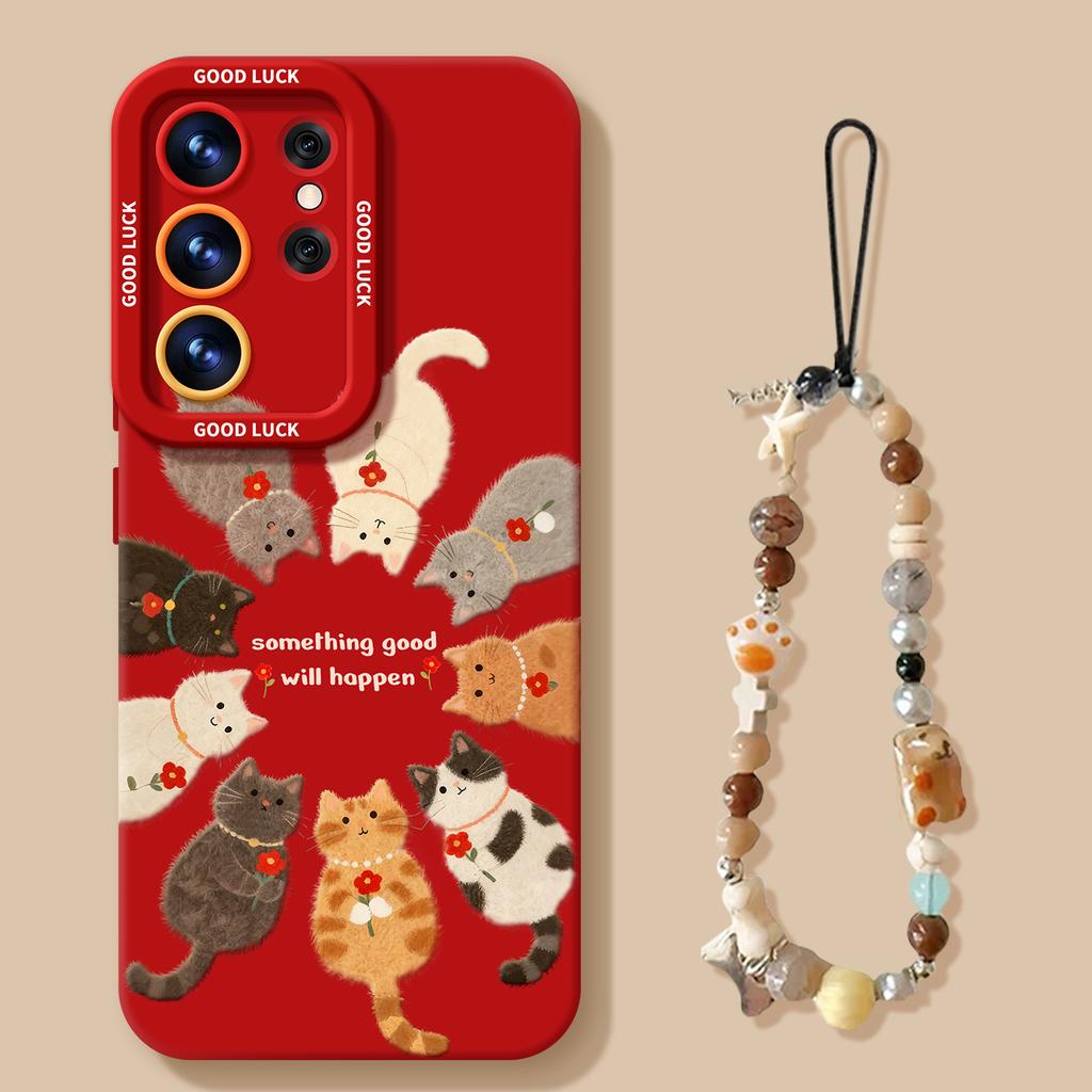 Cute cat mobile phone case with lanyard, suitable for Samsung s26 silicone s25ultra new s24 +/23/22 set
