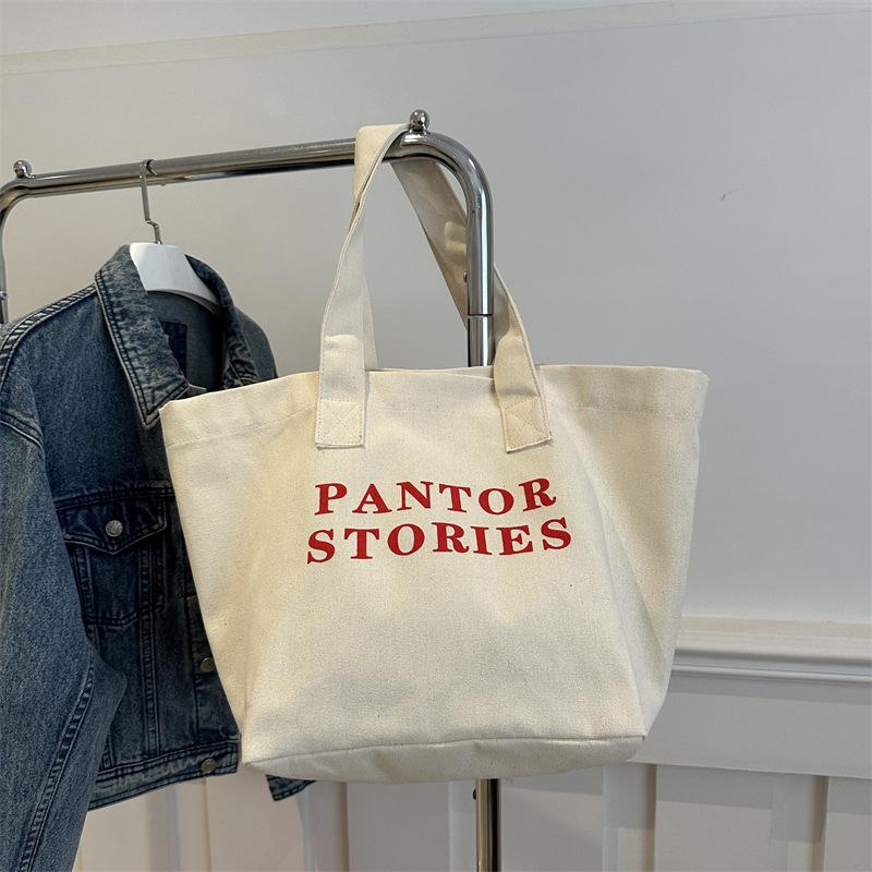 Large Capacity Alphabet Canvas Bag Literature and Art Student Commuting Class Shoulder Bag Going Out Shopping Tote Bag