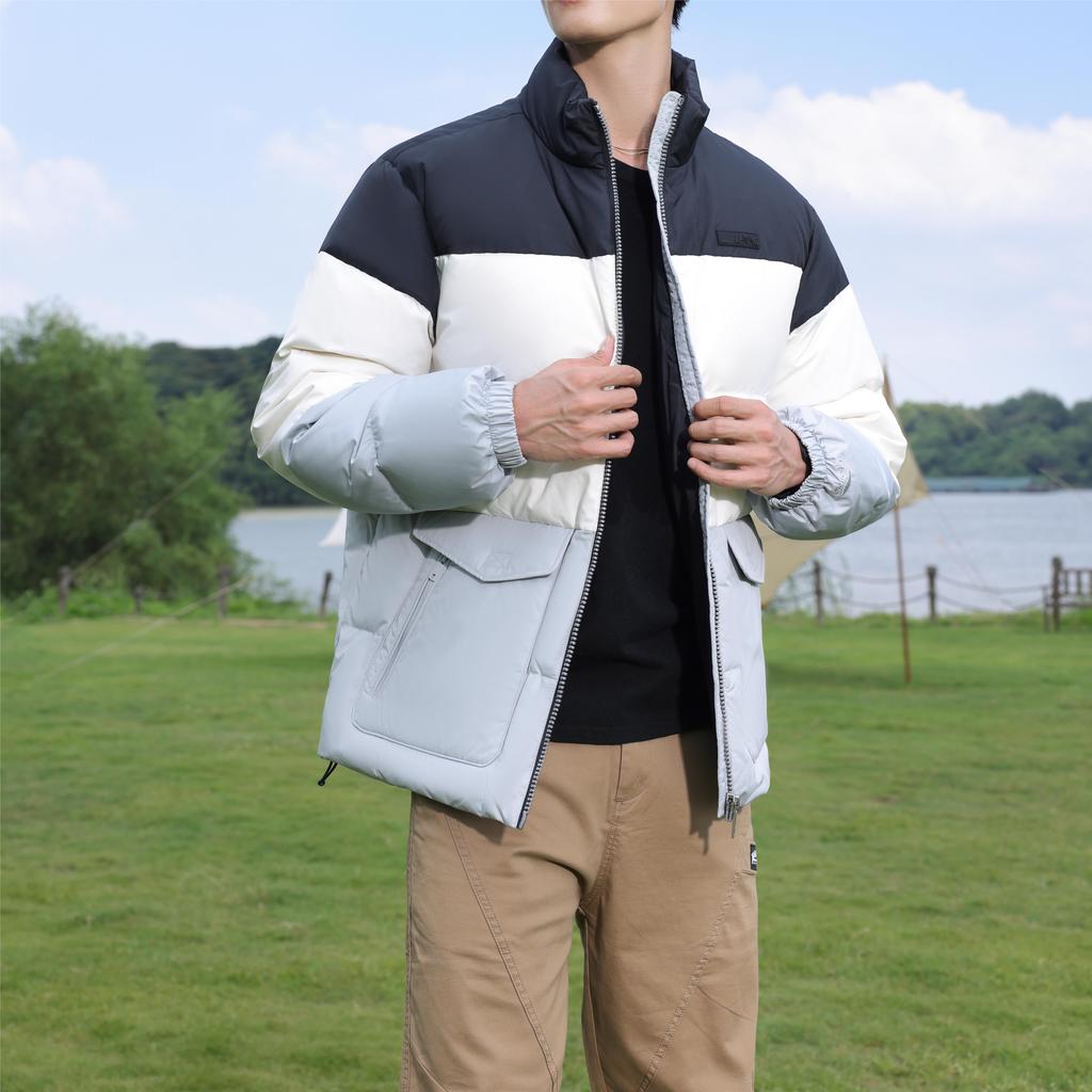 Li Ning Color Block Stand Collar Jacket Down Coat Men Outerwear AYMT063-2