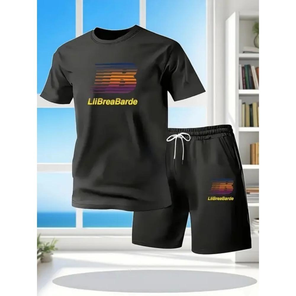 Summer Fitness Sportswear for Men, Short-sleeved T-shirt and Shorts Two-piece Set